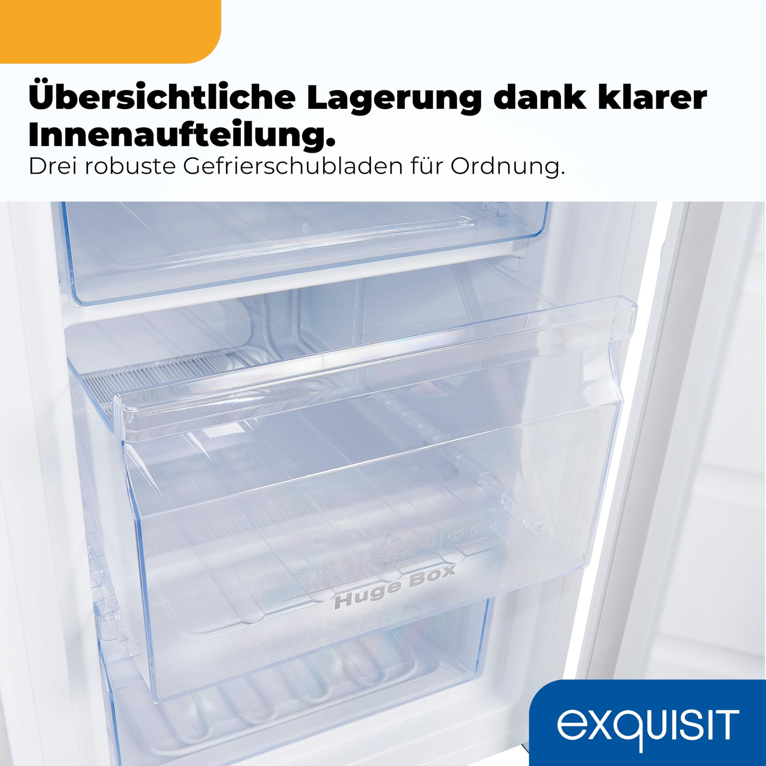 Exquisit Gefrierschrank 85 l - Mini-Tiefkühlschrank Weiss mit 3 Schubladen | 4-Sterne-Gefriergerät mit 131 kWh/Jahr, Energieklasse D, 40 dB Betriebsgeräusch und wechselbarem Türanschlag für Haushalt