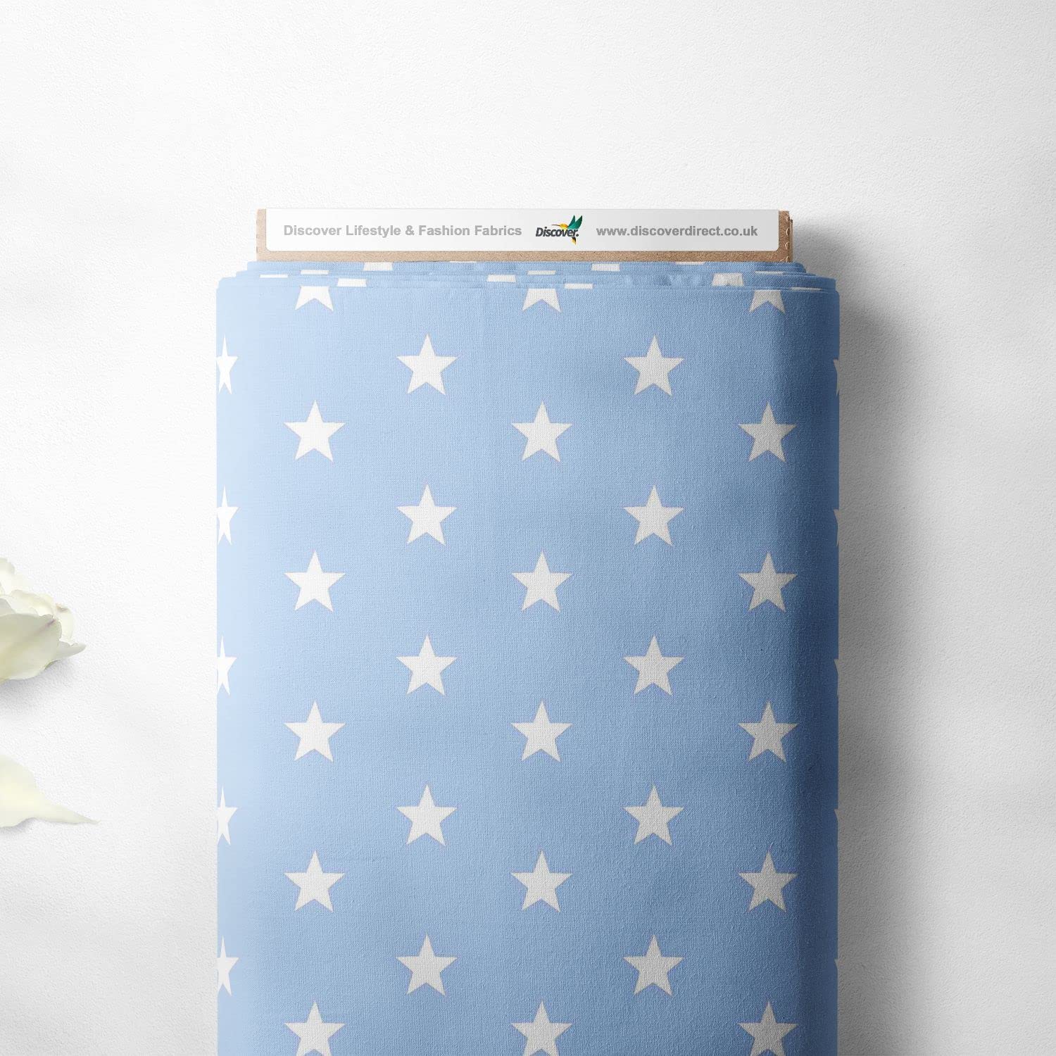 Discover Lifestyle & Fashion Fabrics Light Blue 100% Cotton Large Star Twinkle Design Children Kids Craft Quality Fabric Material | 55" - 140 Cm Wide (Per Metre, )