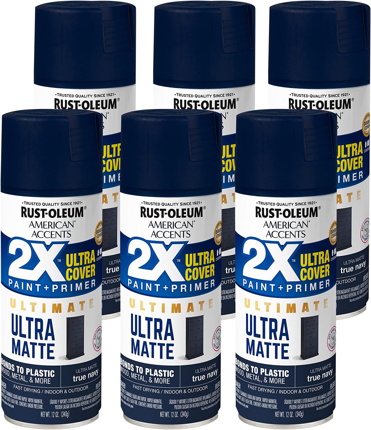 Rust-Oleum 344686-6PK American Accents Spray Paint, 12 oz, Ultra Matte True Navy, 6 Pack