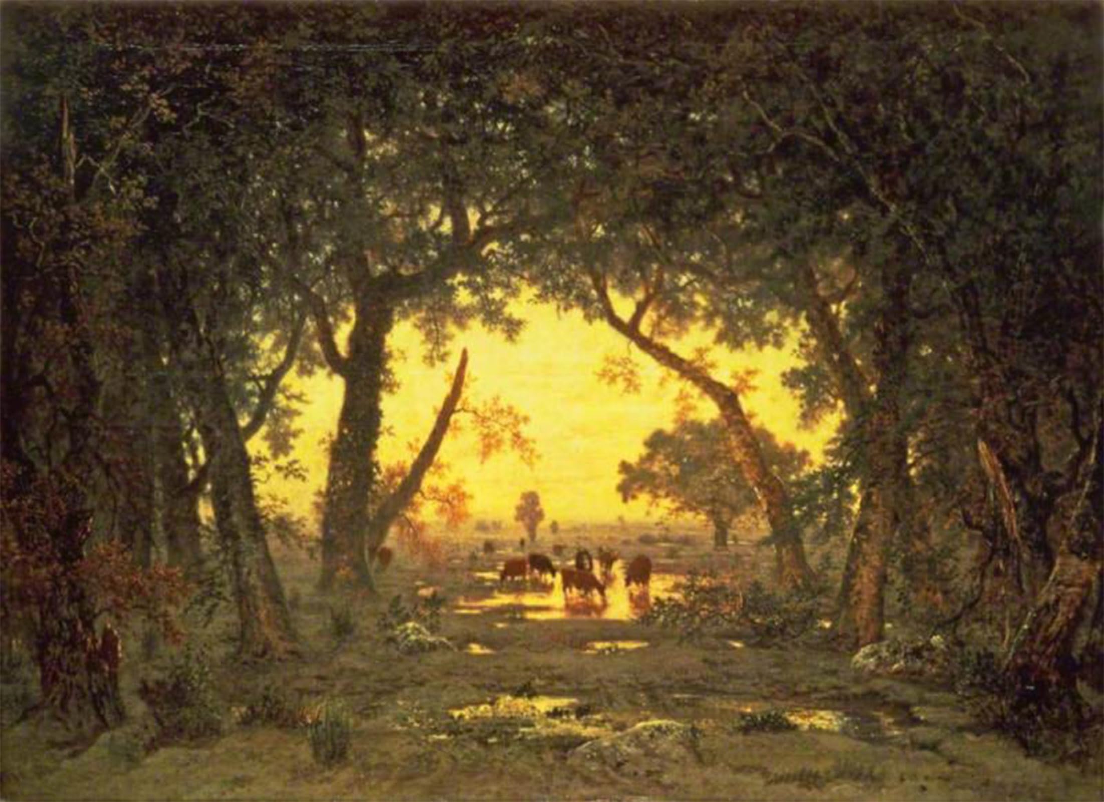 POSTERIIk Vintage Print Pop Art Landscape Artwork the Forest of Fontainebleau: Morning by Theodore Rousseau Art Prints for Office Home Decor 60x90cm