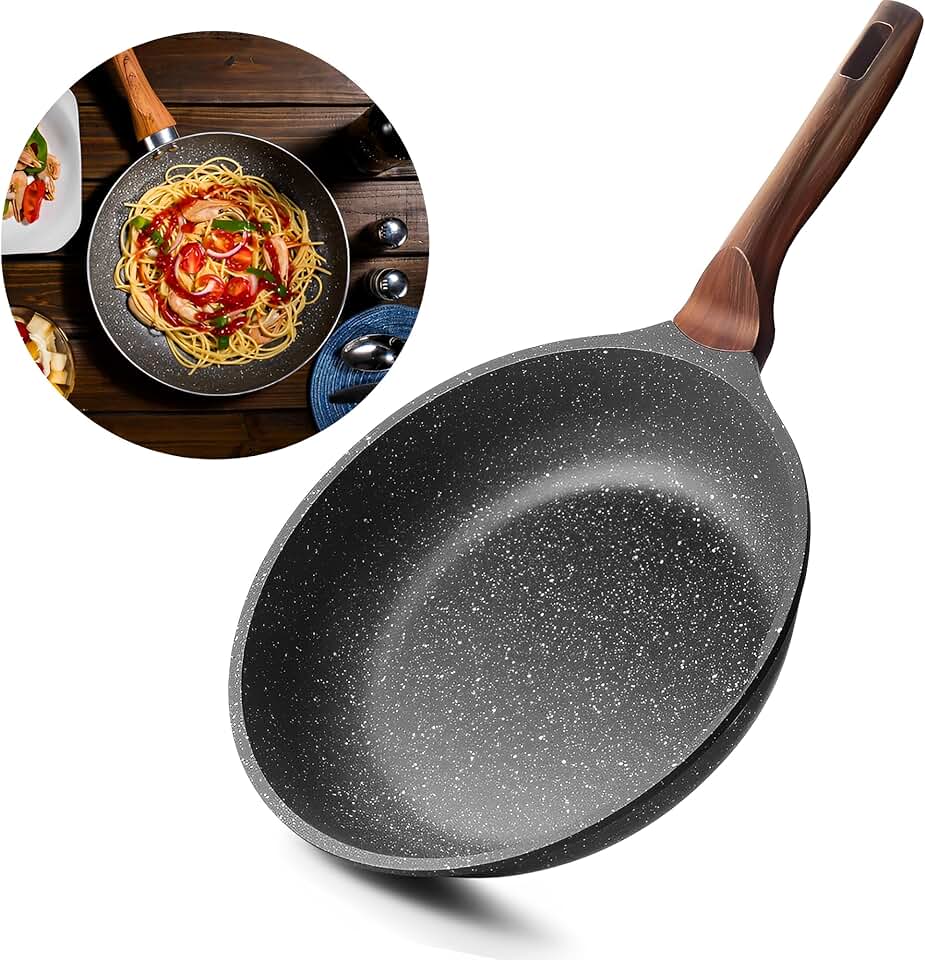 Frigideira Antiaderente Ceramica 28cm Grande Cabo Madeira Revestimento Cerâmico Frita Sem Óleo Fogão Indução/Gás Grande Premium