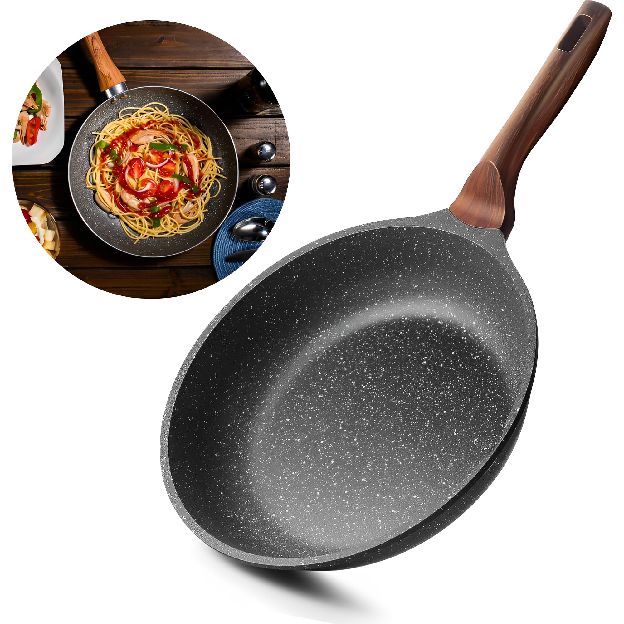 Frigideira Antiaderente Ceramica 28cm Grande Cabo Madeira Revestimento Cerâmico Frita Sem
