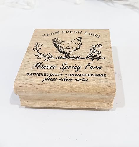 Miniatura 3 de Sellos personalizados de cartón de huevos frescos de granja, huevos de gallina, recolectados diariamente, sello de goma de madera (2 x 2 pulgadas)