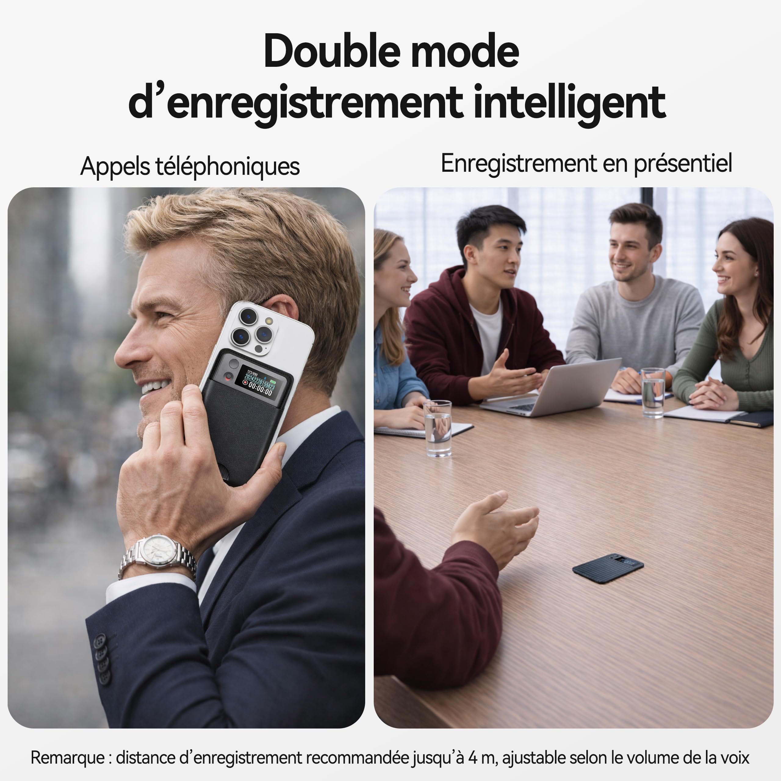 Enregistreur Vocal IA avec Transcription et résumé AI avancés Dictaphone IA | 1200 Min/Mois, Audio HD, avec étui, pour réunions de Travail, Cours et appels, Cadeau pour Professionnels et étudiants