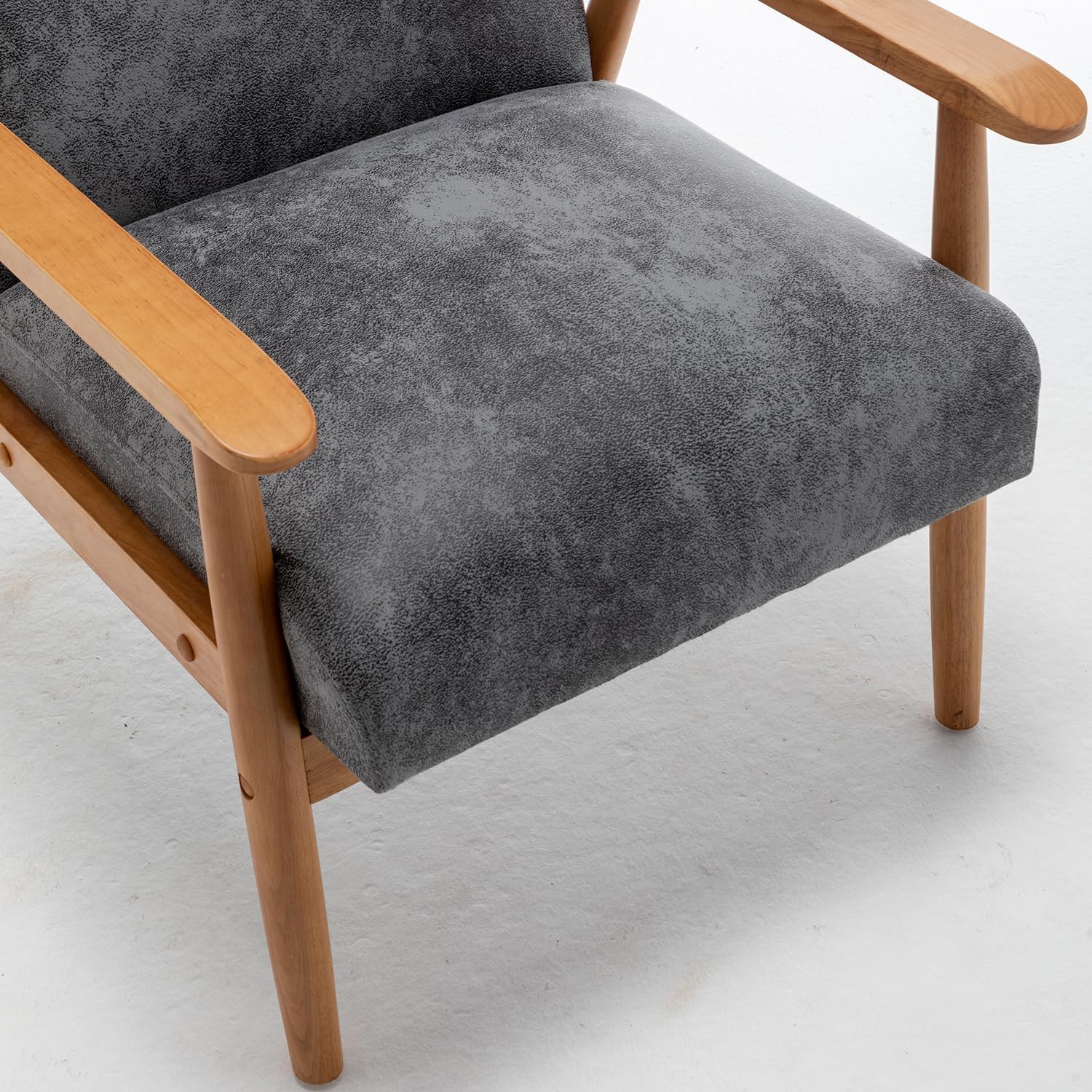 25.38'' Wide Classic Mid-Century Modern Arm Chair, Grey Elegant Leather-Look Microfiber Upholstery,Solid Wood Frame Lounge Chair Living Room Furniture