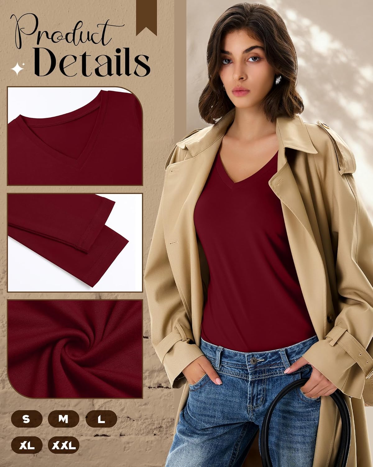 Huukeay 5 Pack Women's T-Shirts V Neck Long Sleeve Tops Casual Loose Fit Layering Shirts Flat Hem Basic Plain Work Tees - Image 4