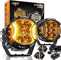 Vista 1 de Auxbeam V-Ultra Series - Faros antiniebla ámbar tipo cápsula de 3 pulgadas y 108W, función DRL, 3 modos y cubiertas protectoras, barra de luz