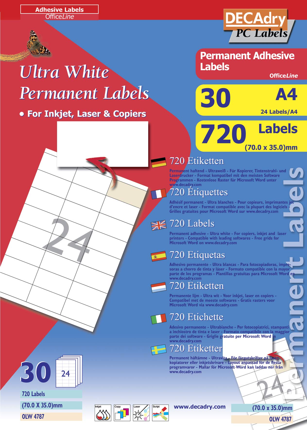 Etiquettes multi-usage autocollantes blanches rectangulaires format 70x35mm - 2