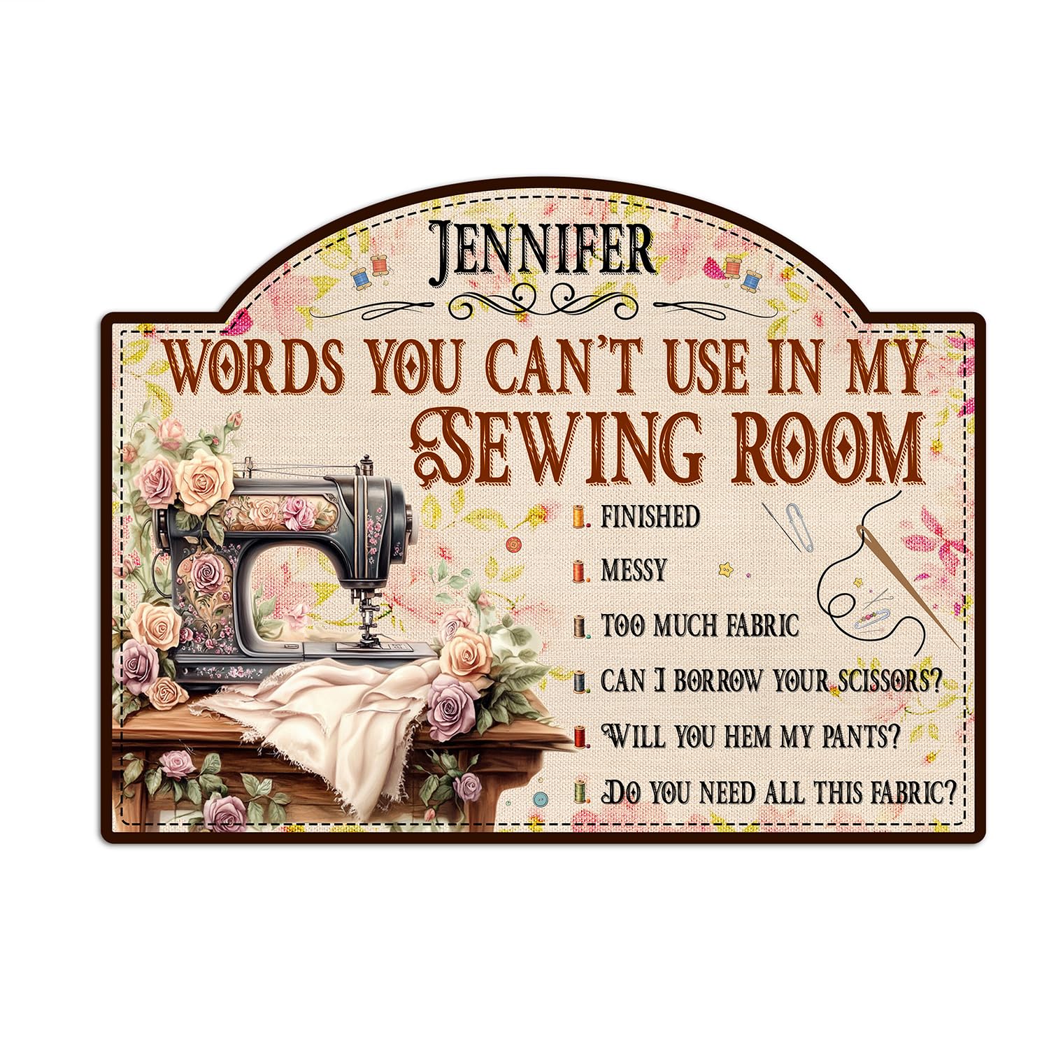 THUYPT Personalized Sewing Sign for Sewing Room Decorations, Printed Wooden Sign for Sewer Craft Room Wall Hanging Decor, Sewer Sign for Sewing Lover (04)