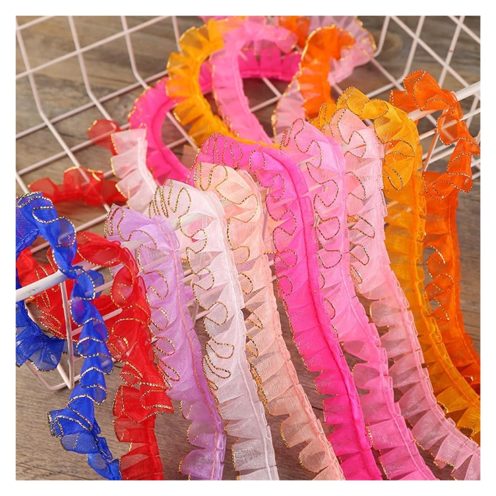 Koronkowe wykończenie, tkanina koronkowa, zebrana z jednej strony, marszczona koronka, elastyczna tkanina do szycia, na wesela, dekoracje, scrapbooking i pakowanie prezentów (niebieski)