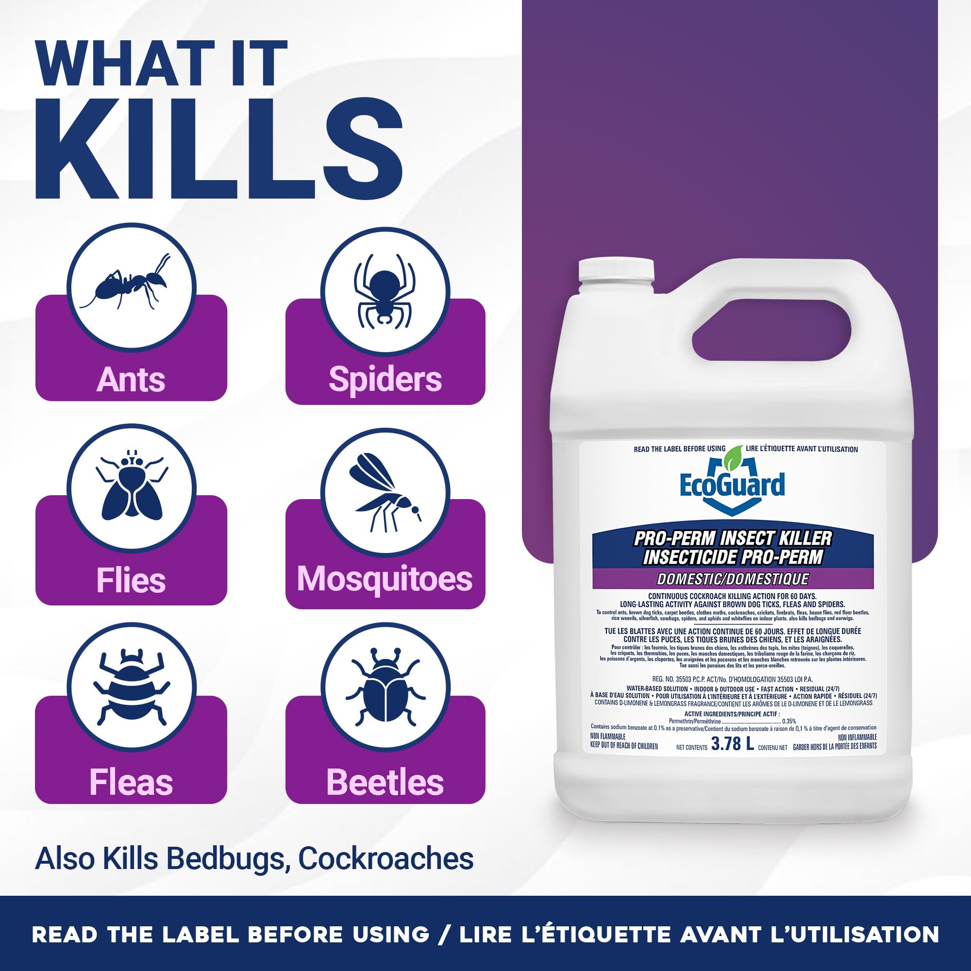 EcoGuard Pro-Perm Insect Killer 3.78L | Professional Insecticide with Fast-Acting Residual Formula | 60 Day Protection | Water-Based, Ready-to-Use Indoors & Outdoors | Sprayer Not Included — view 2