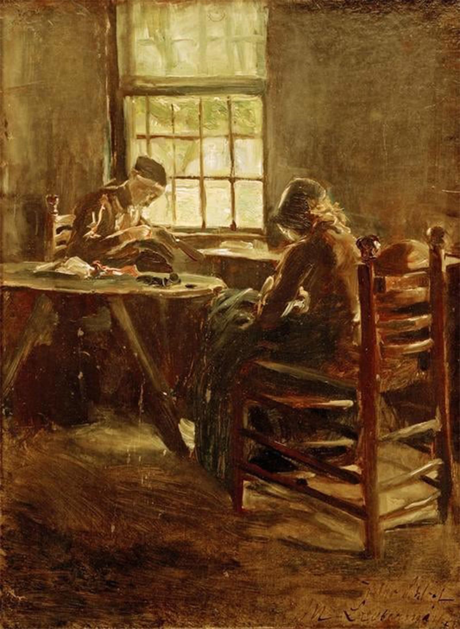 SERENDIPITP Retro Picture Poster Wall Art Pictures Painting Dutch interior sewing room by Max Liebermann Wall Art Canvas Print for Wall Decor 60x90cm