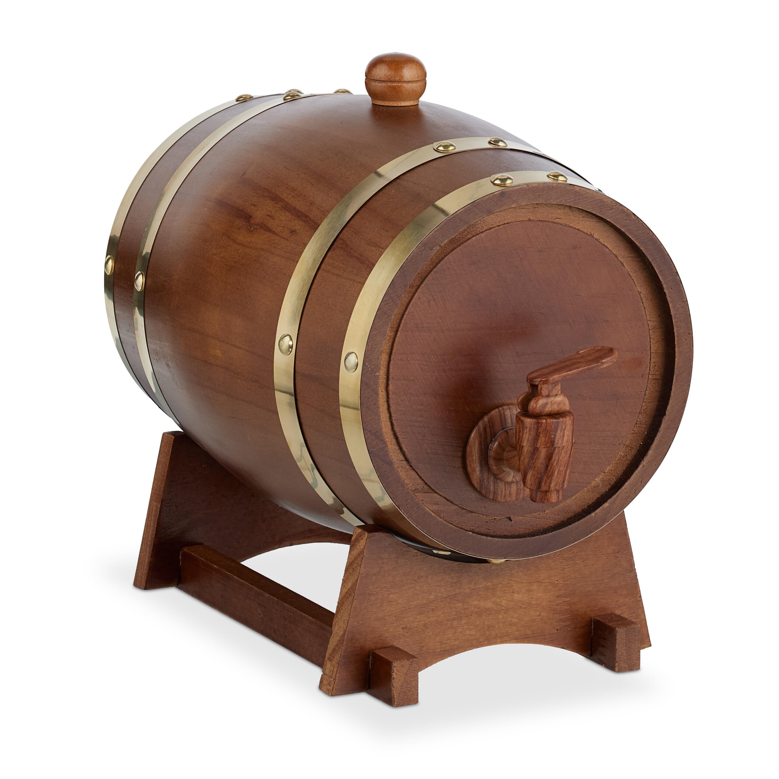 Relaxdays Tonneau en Bois, 2,2 L, fût avec Support et Robinet, vin & spiritueux, Distributeur décoratif, Marron foncé