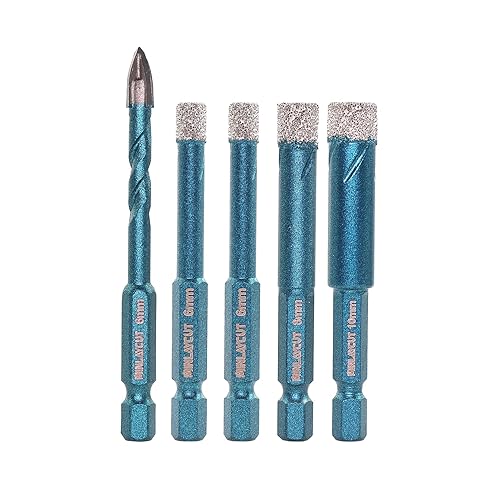 Juego de brocas para azulejos de porcelana, 6, 6, 8, 0.394 in+0.236 in, vástago hexagonal de ajuste rápido para azulejos de cerámica, mármol y