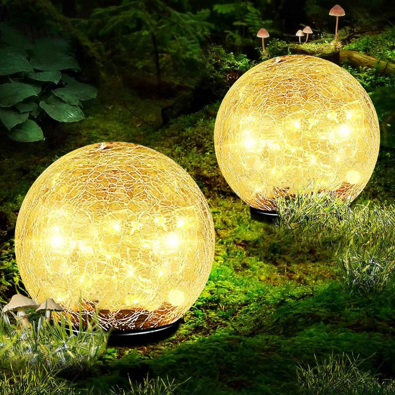 Coroor Garden Solar Globe Lights Outdoor Waterproof 80 LED Cracked Glass Ball Solar Powered Ground Lights for Pathway Yard Patio Lawn Halloween Christmas Decoration Landscape