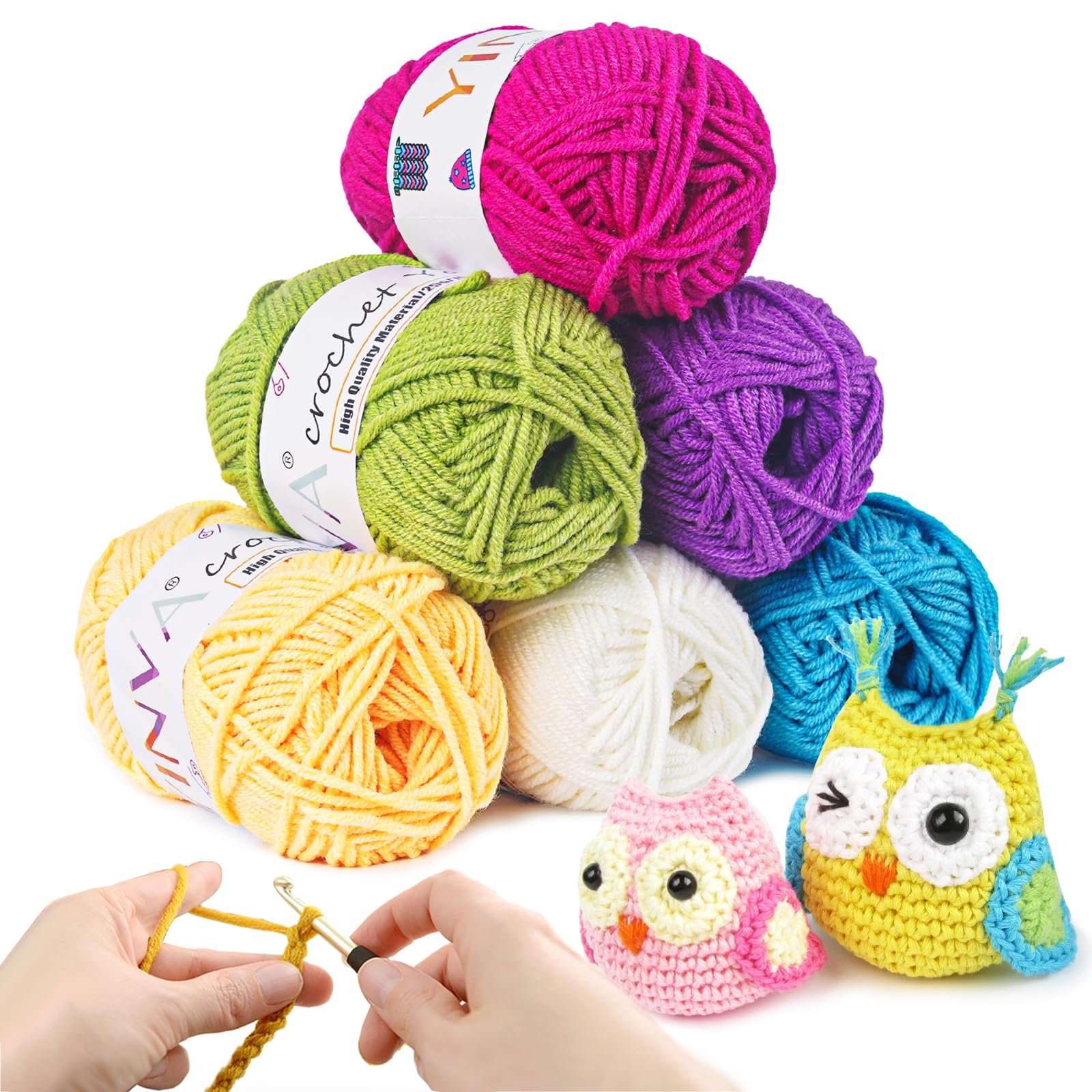 Crochet Yarn 6Colors x 25g Yarn for Crochet Wool Knitting Coloured Acrylic Yarn Crochet Kits for Beginners Adults Wool for Crochet Knitting and Crafts