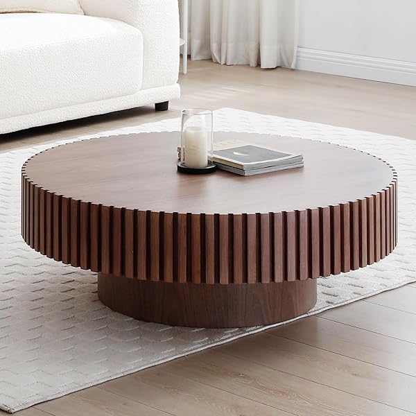 Compact Fluted Wood Accent Table
