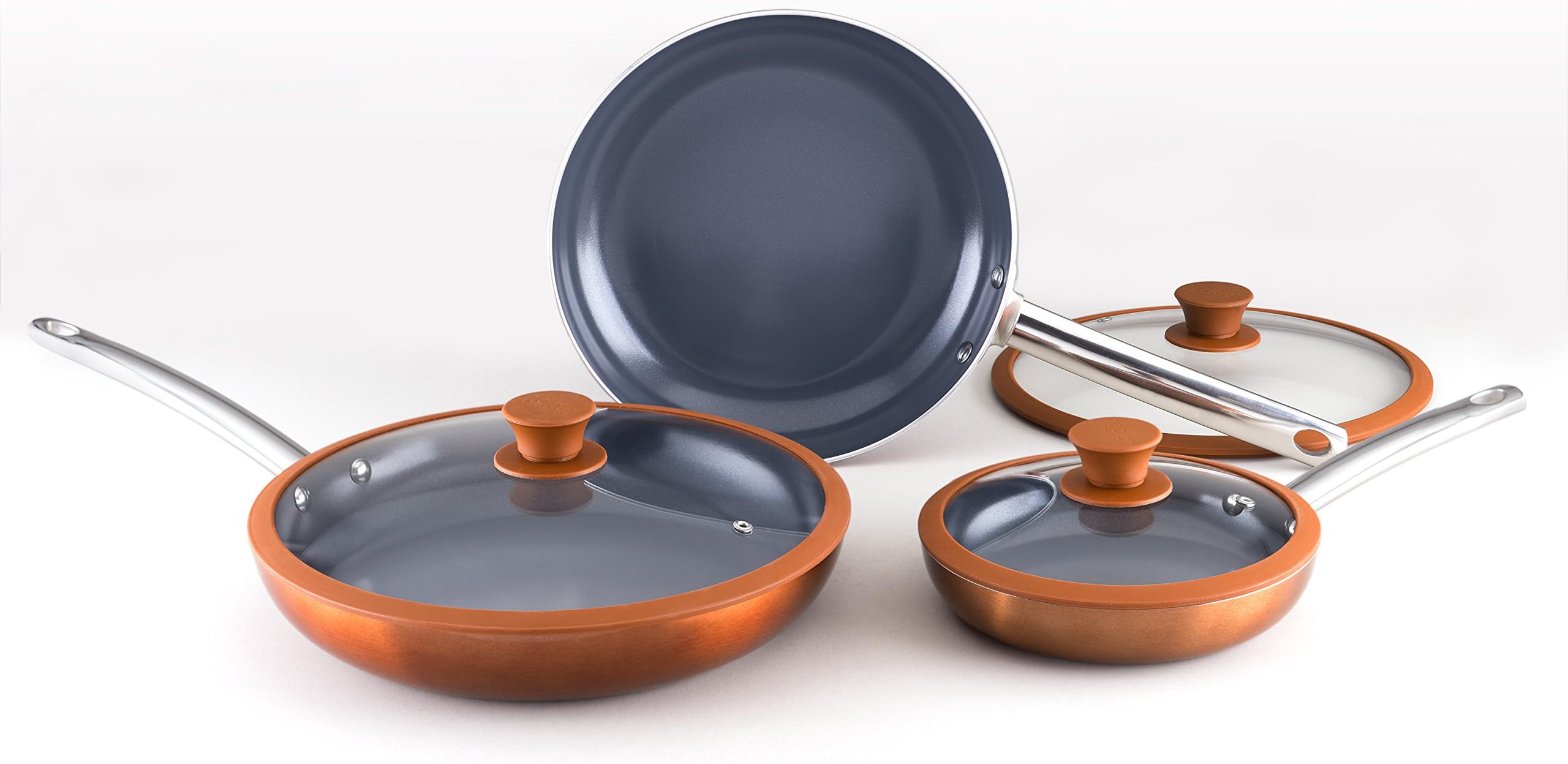 Todd English 6 Piece Fry Pan Titanium Ceramic Aluminum Cookware Set, Cooper