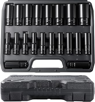 20-Piece Impact Wrench Nut Set 1/2 Inch 8-32 mm Deep Hexagonal Power Nut Socket Spanner Impact Socket CR-V Drive Tool Nut Set for Car Repair at Home