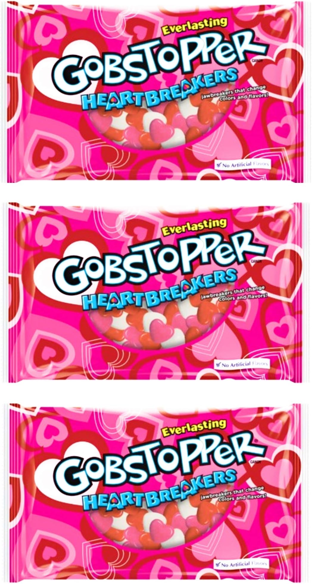 Wonka Gobstoppers Heartbreakers Valentines Day Jawbreakers Candy - Pack of 3 Bags - 12 oz Per Bag (3 Bags, 36 oz Total)