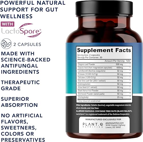 Miniatura 2 de Potente suplemento de limpieza Candida - Complejo Candida con orégano, ácido caprílico, nogal negro y probióticos