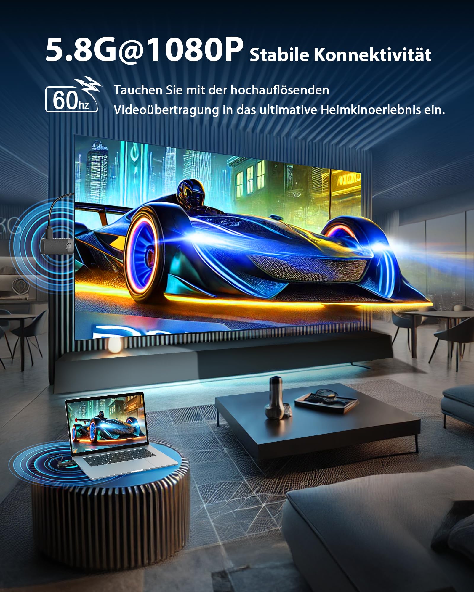 AIMIBO Wireless HDMI Transmitter and Receiver 1080P, 5.8G Kabellos Funkübertragung 4K Dekodierung, Kabelloses Sender Empfänger Drahtlos übertragen 30M, Streaming Video von Laptop/PC zu TV/Projektor