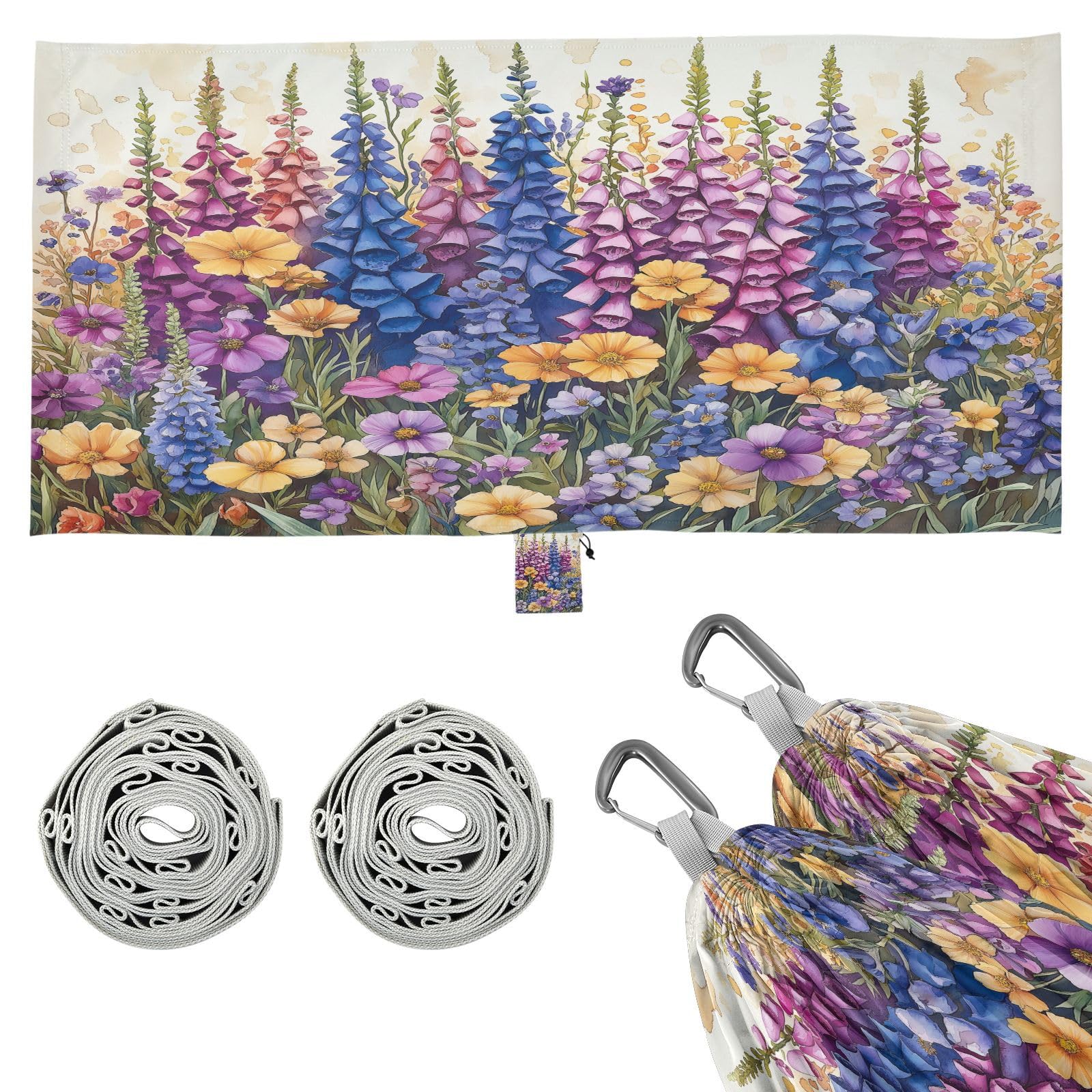 ATTX Foxgloves and Irises Camping Hammock - Lightweight & Portable Hammocks, Heavy Duty 330lbs Capacity for Indoor, Hiking, Backpacking, Travel, Backyard, Beach#33