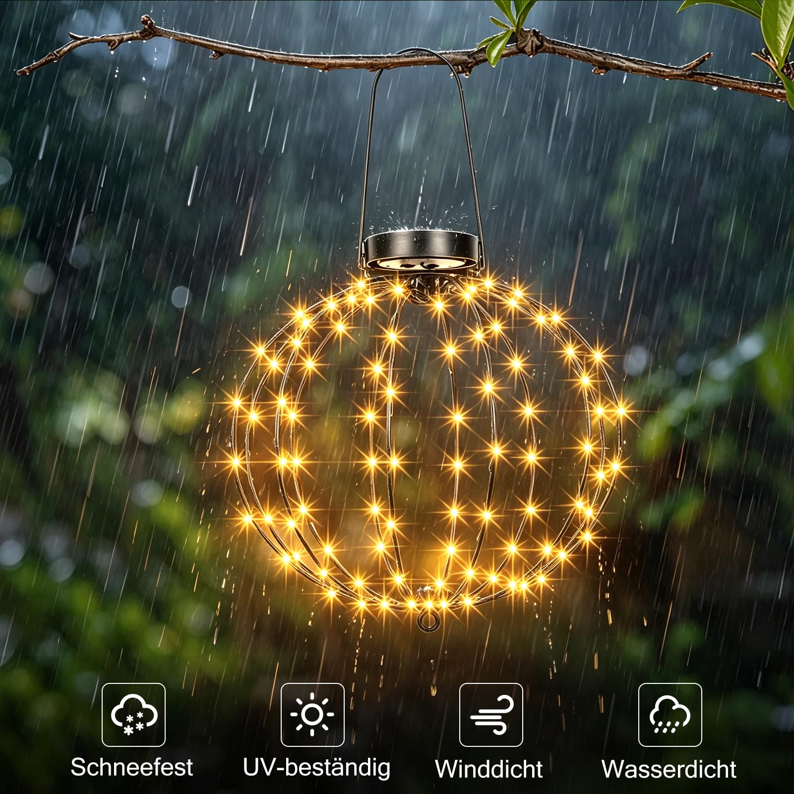 2 Stück 30cm Solar Leuchtkugel Hängend Außen mit Timer für Garten(Warmweiß) | 240 LED Solar Hängende LED Kugel Lichter 8 Modi, Faltbare Wasserdichte Leuchtkugel für Balkon Party Deko