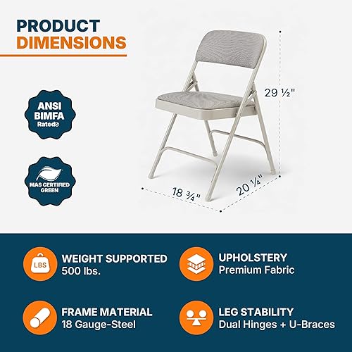 Miniatura 3 de OEF Furnishings Serie OEF2200 - Sillas plegables de doble bisagra acolchadas de tela de alta calidad para servicio pesado (paquete de 4, gris