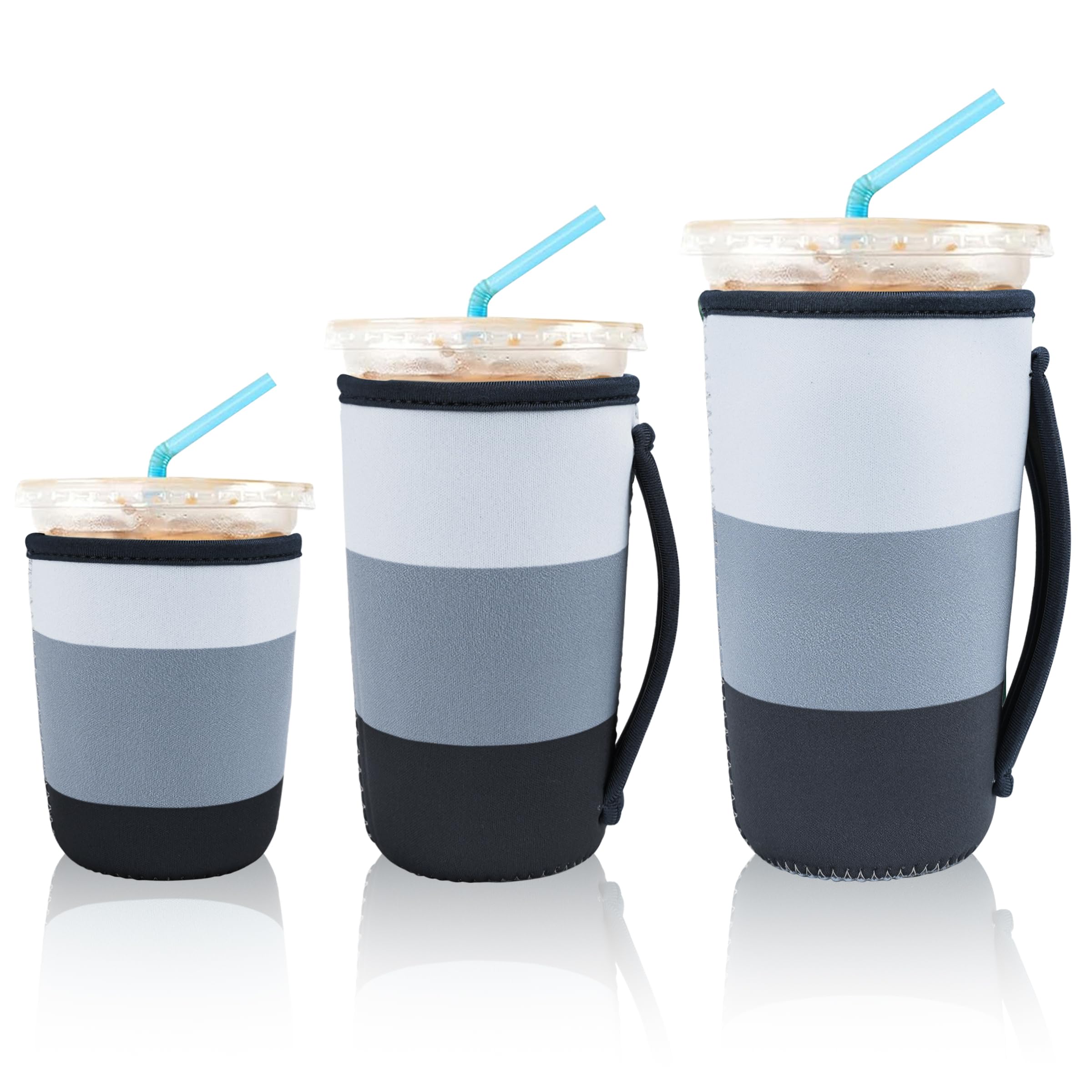 KJQJLY 3 Pack Reusable Iced Coffee Sleeves for Iced Coffee Cups or Drinks Reusable Neoprene Insulated Sleeves for Hot and Cold Drinks from Starbucks, Dunkin, And More (Navy Blue)