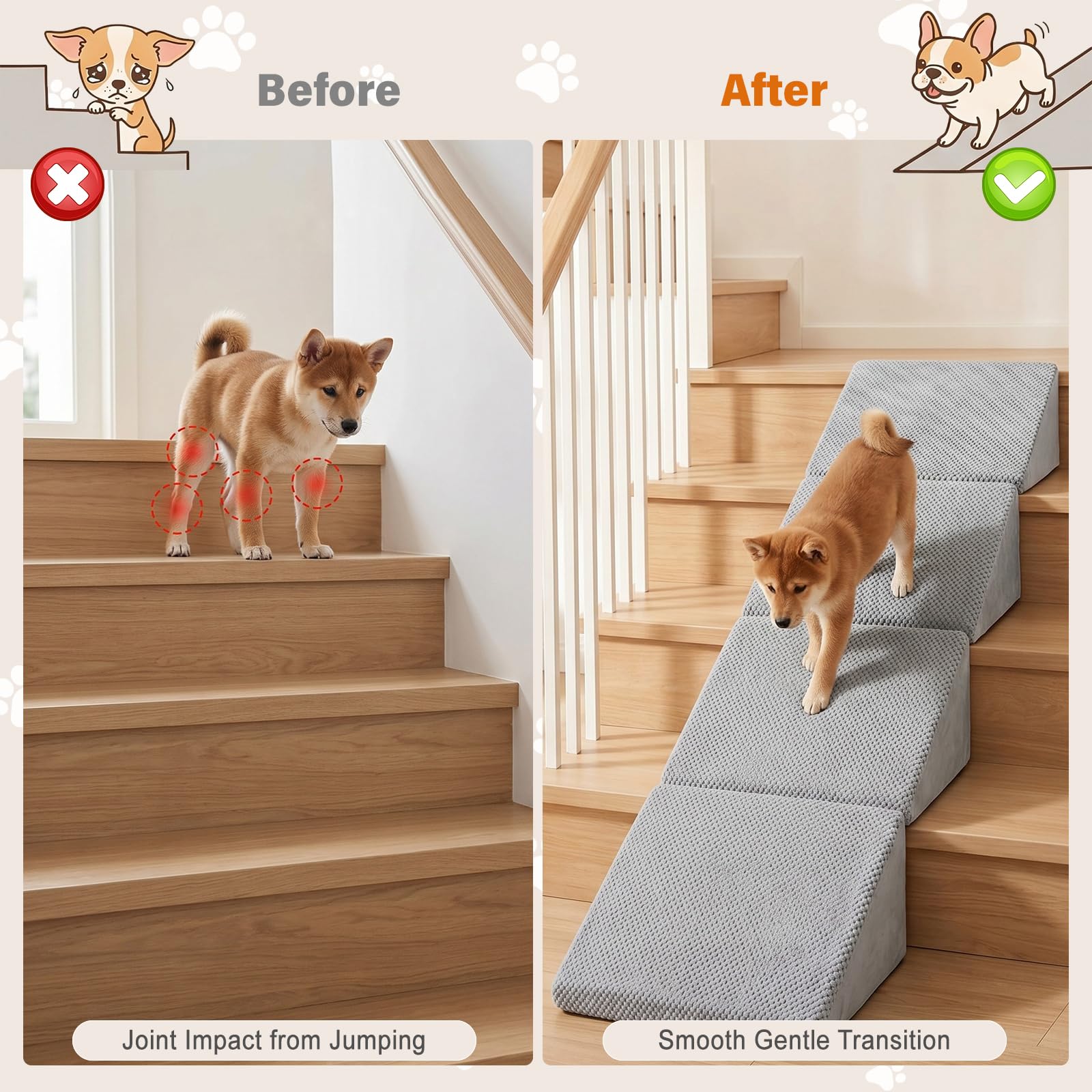Scaletta per cani di piccola taglia, con rivestimento lavabile | Scaletta per animali domestici in schiuma 40D, per cani e gatti anziani, 6 pezzi, rivestimento antiscivolo e lavabile