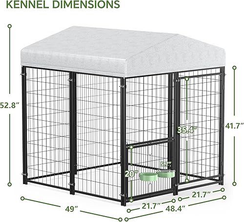 Miniatura 7 de Mr IRONSTONE Perrera grande para perros al aire libre con techo resistente al agua, resistente al agua, corral para perros con alimentador giratorio