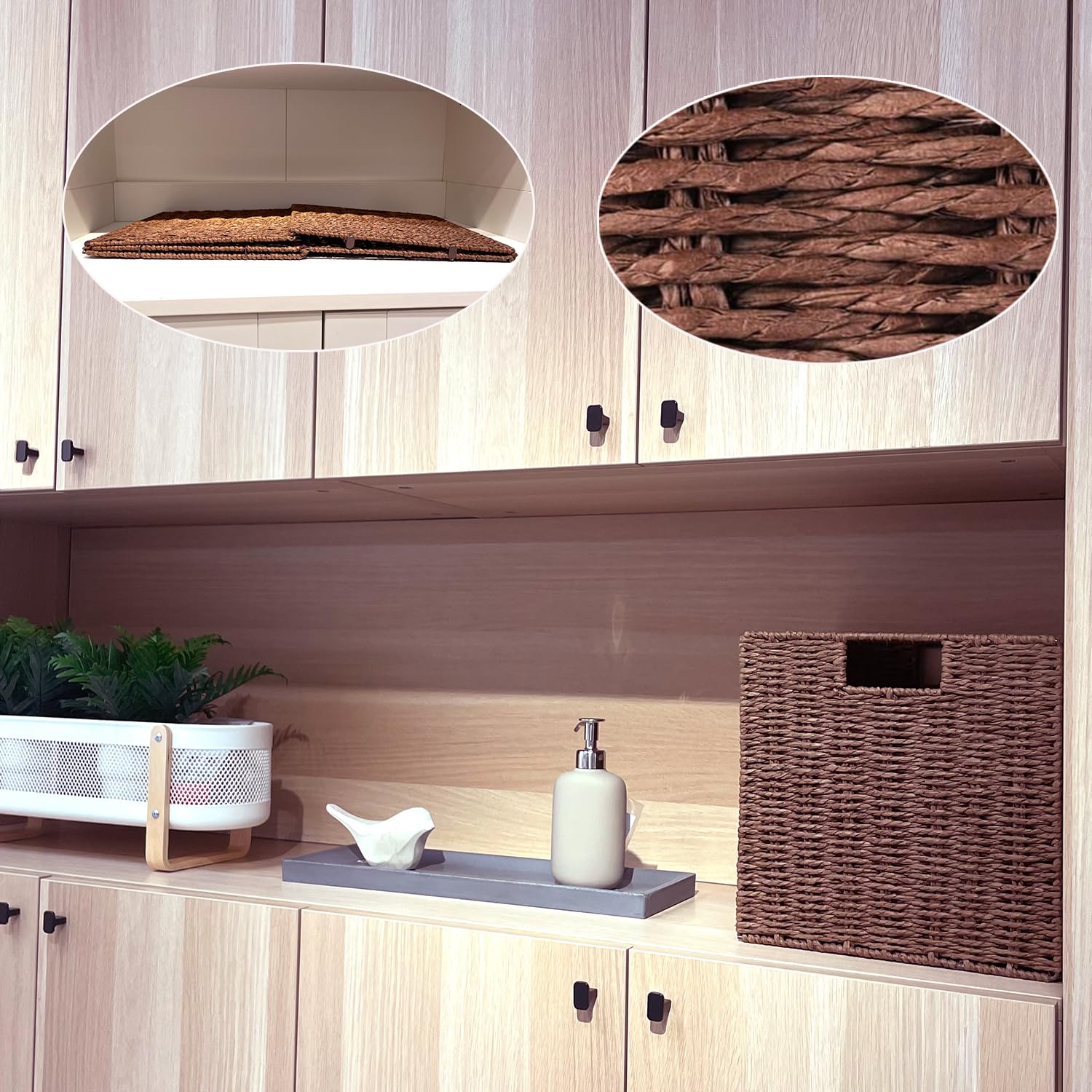2 Cestas de Almacenaje, Cesta Mimbre Tejidas a Mano Cubo 28CM, Cesta Grande Plegable de Papel de Jacinto de Agua con Asas, Cesto Decorativo para Baño Estanterías Kallax Cocina