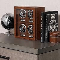 Vista 4 de ROTHWELL Bobinadora de 4 relojes para relojes automáticos con motor silencioso con múltiples velocidades y ajustes de rotación (bronceado/marrón)