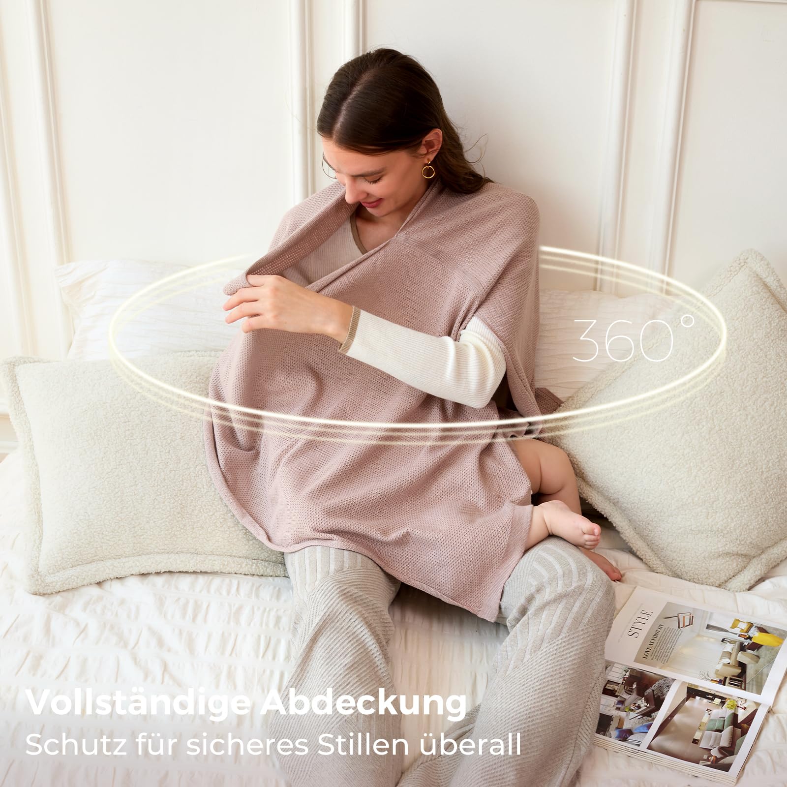 Momcozy Stilltuch zum Stillen, weicher Poncho für mehr Privatsphäre, vielseitig einsetzbarer Stillschal, tragbares Stilltuch für Frauen, inklusive Wäschebeutel (Braun)