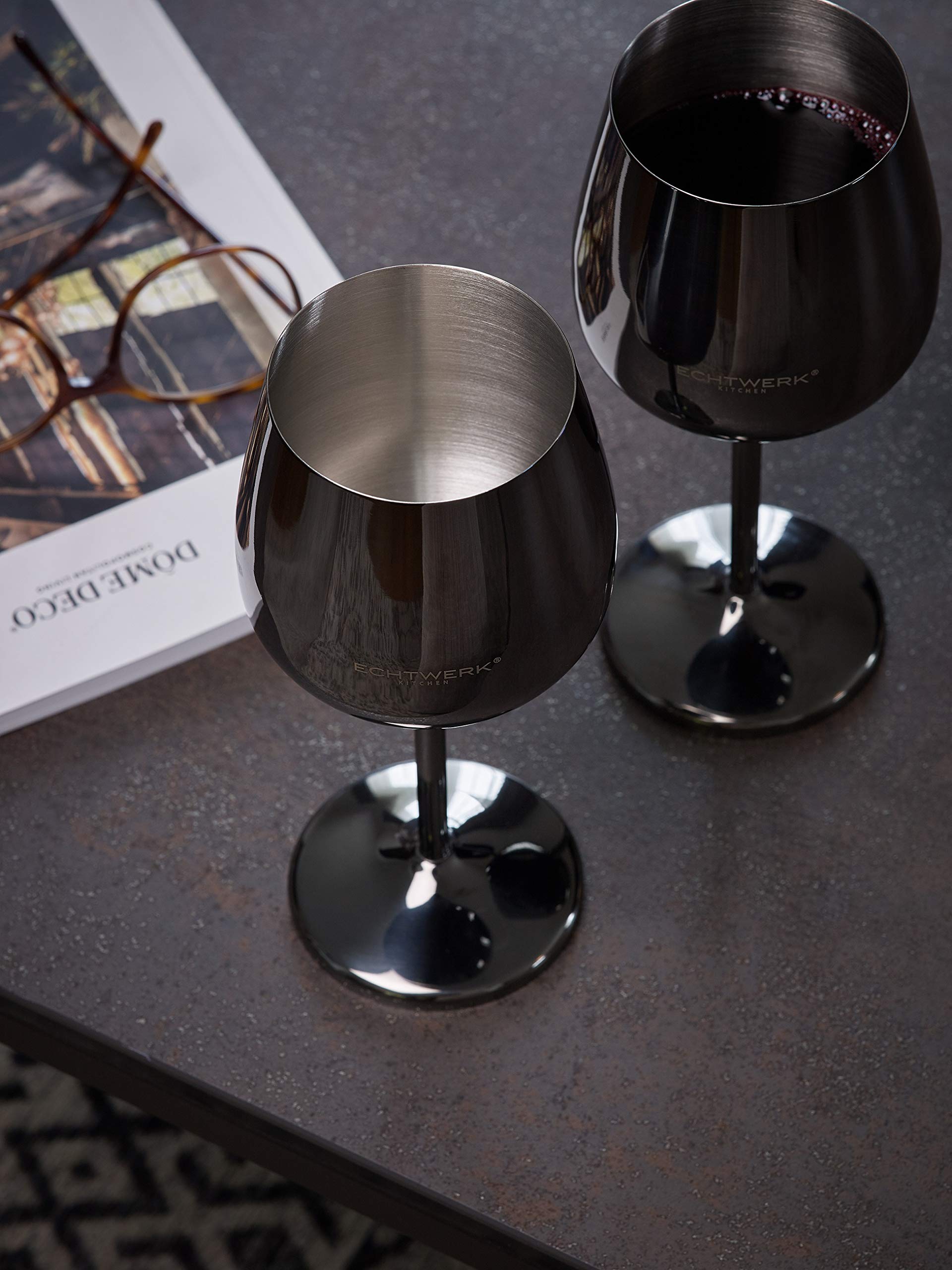 ECHTWERK copas de vino de acero inoxidable inastillables, juego de copas de vino, copa de vino tinto, copas de cata de vino, robustas, irrompibles, Black Edition, 6pzs, 21x 7,3cm, 0,5L