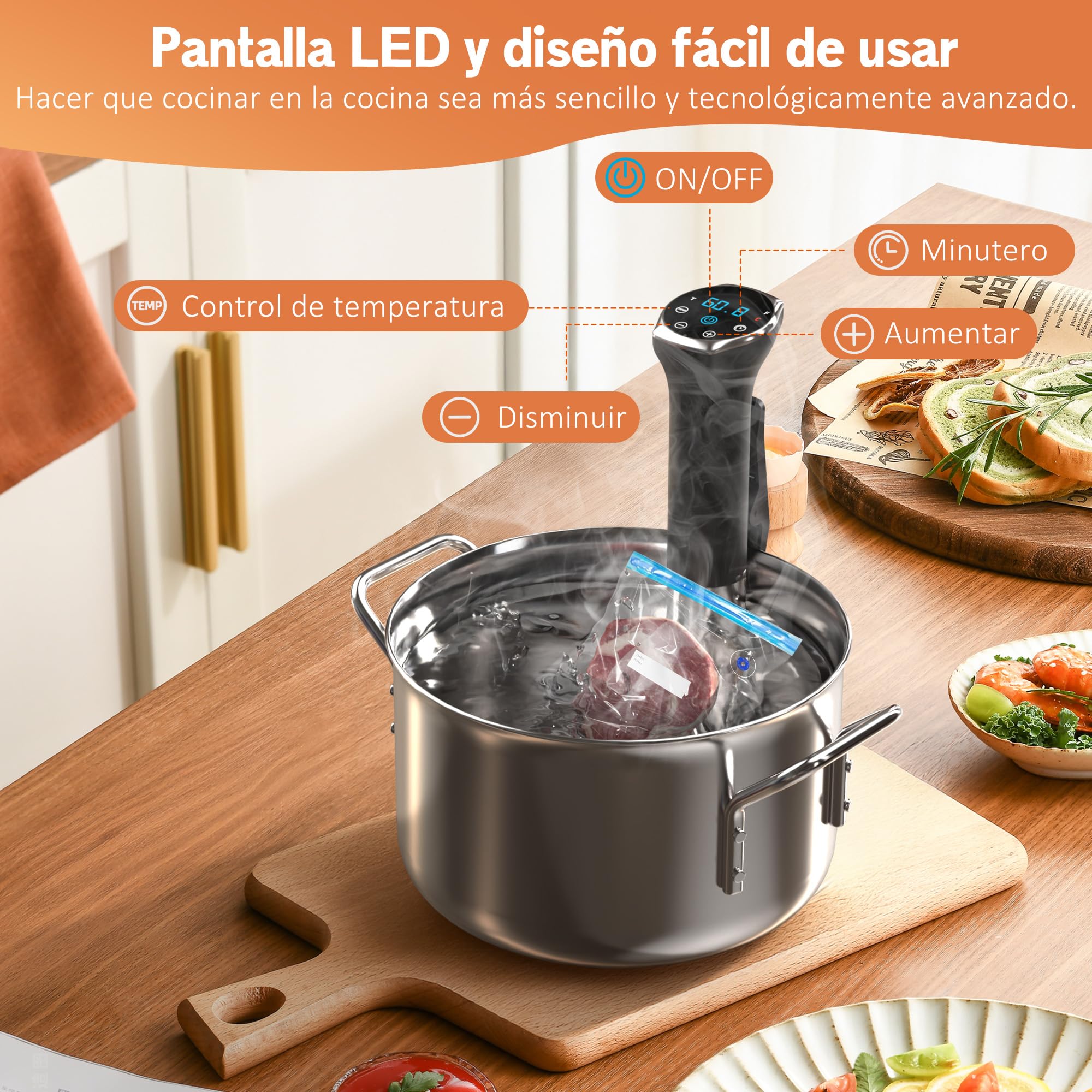 Karinear Sous Vide Garer Stick | Control mediante aplicación | WIF (2,4 G) | 1400 W Sous-Vide Stick | 10-90 °C, temporizador de 1-99 min | Circulación de 360° | Suvide Garer stick