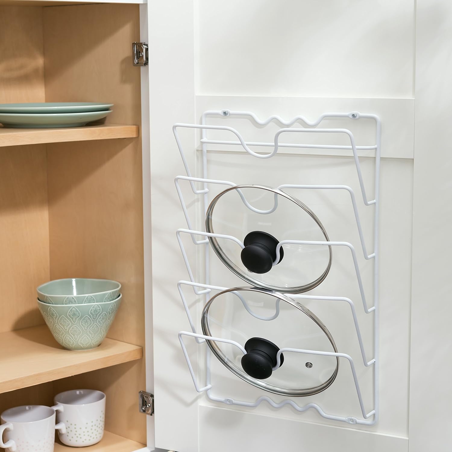Home Basics SS44784 Wall or Cabinet Mound Lid Rack, One Size, White