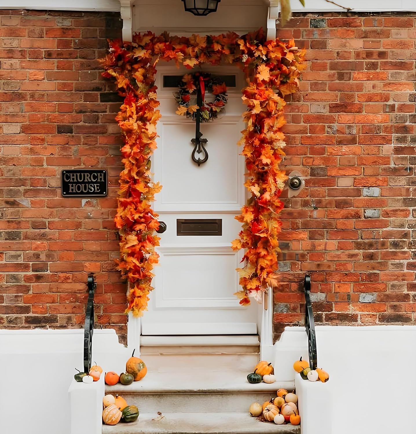 Fall Garland with Pumpkins, 2Pack 6.6 FT Maple Leaf Vines for Home Decor