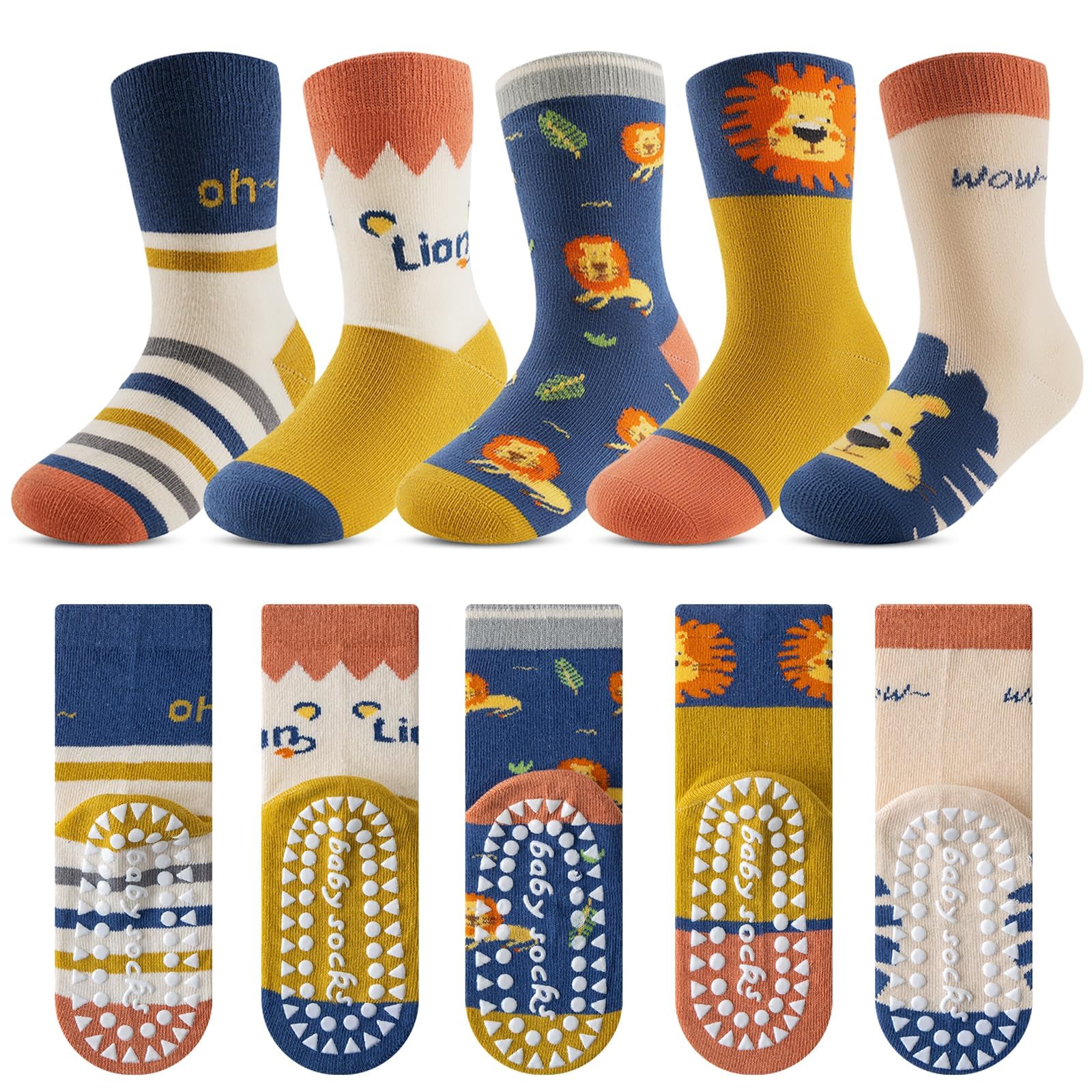 Kyopp 5 Paar Stoppersocken Kinder Baumwolle Socken Jungen Mädchen ABS Anti Rutsch Socken Tiermotive 25-37EU
