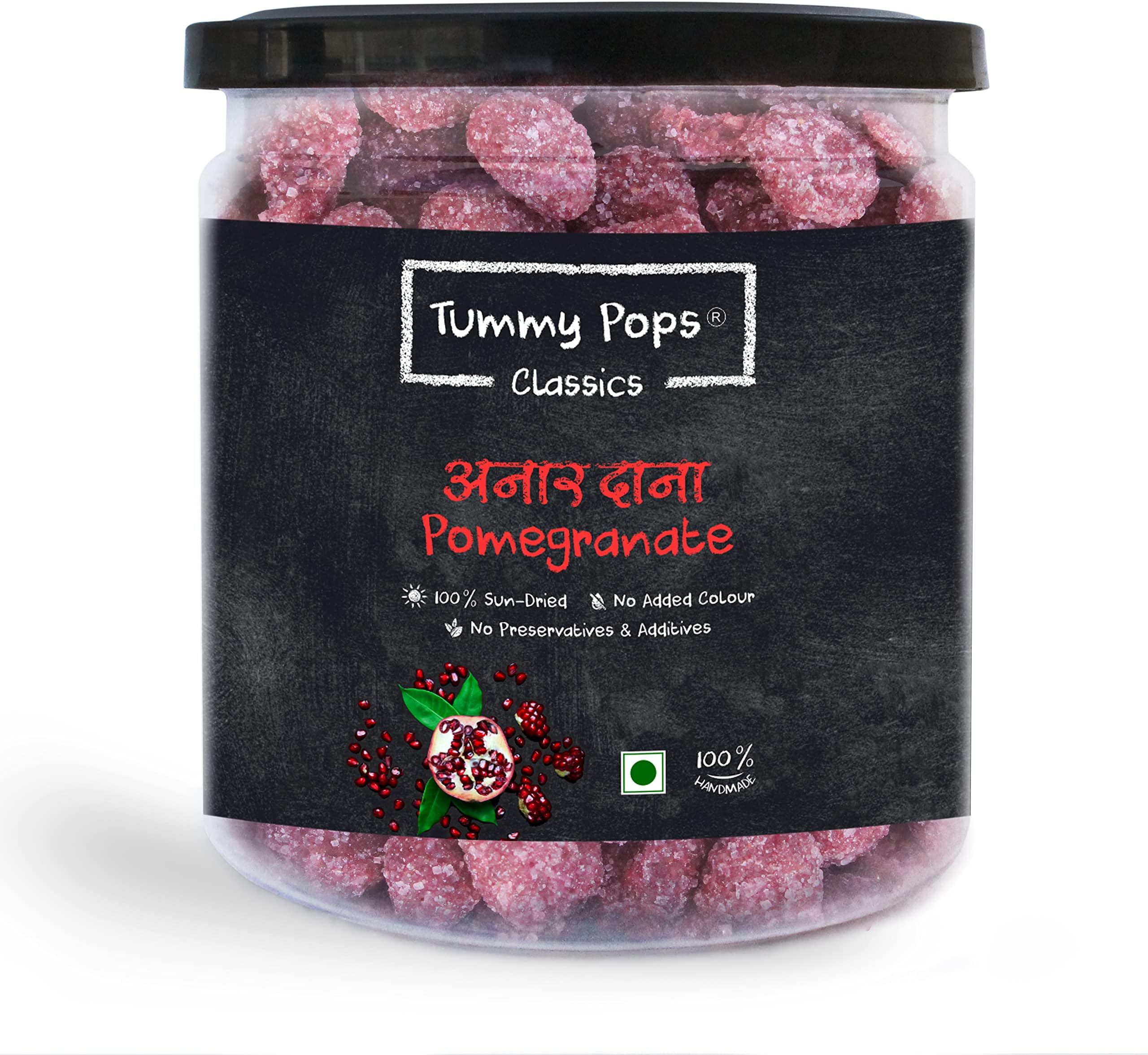 Tummy Pops Anardana Goli - 300gm Jar Chatpati Pomegranate Candy Handmade & Sun-Dried Mukhwas Mouth Fresheners, Chatpati Anardana Churan Goli Pachak ]Hygienically Prepared & Packed]
