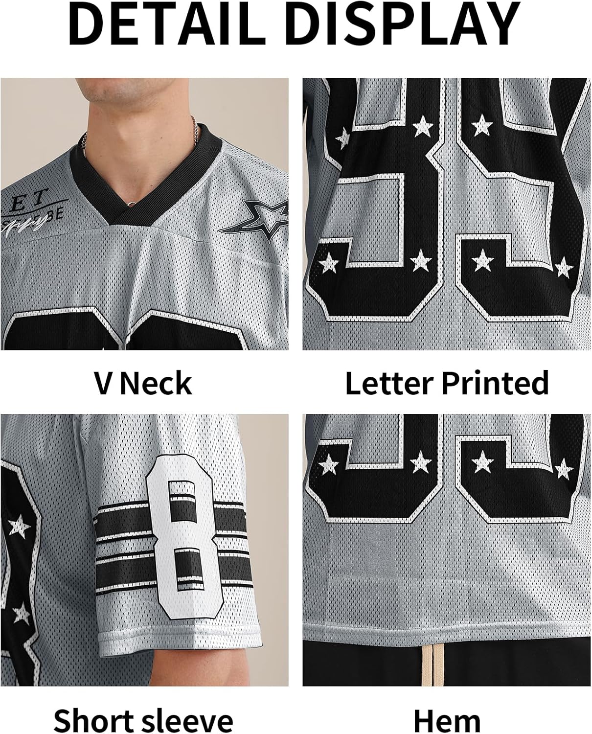 Arssm Mens Jersey Shirts Graphic Tees Oversized V Neck Y2K Streetwear Loose T Shirt Tops - Image 5