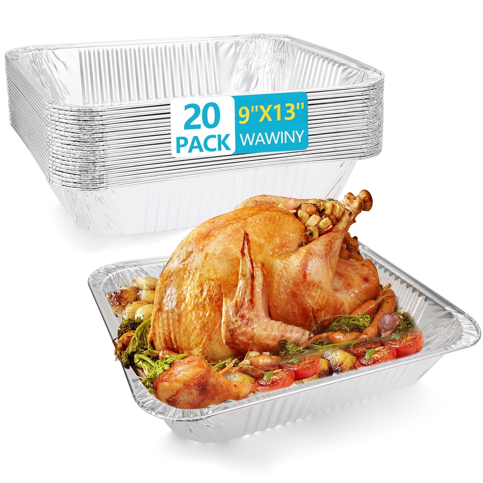 9x13 Aluminum Pans, 20 Pack Disposable Half Size Foil Pans