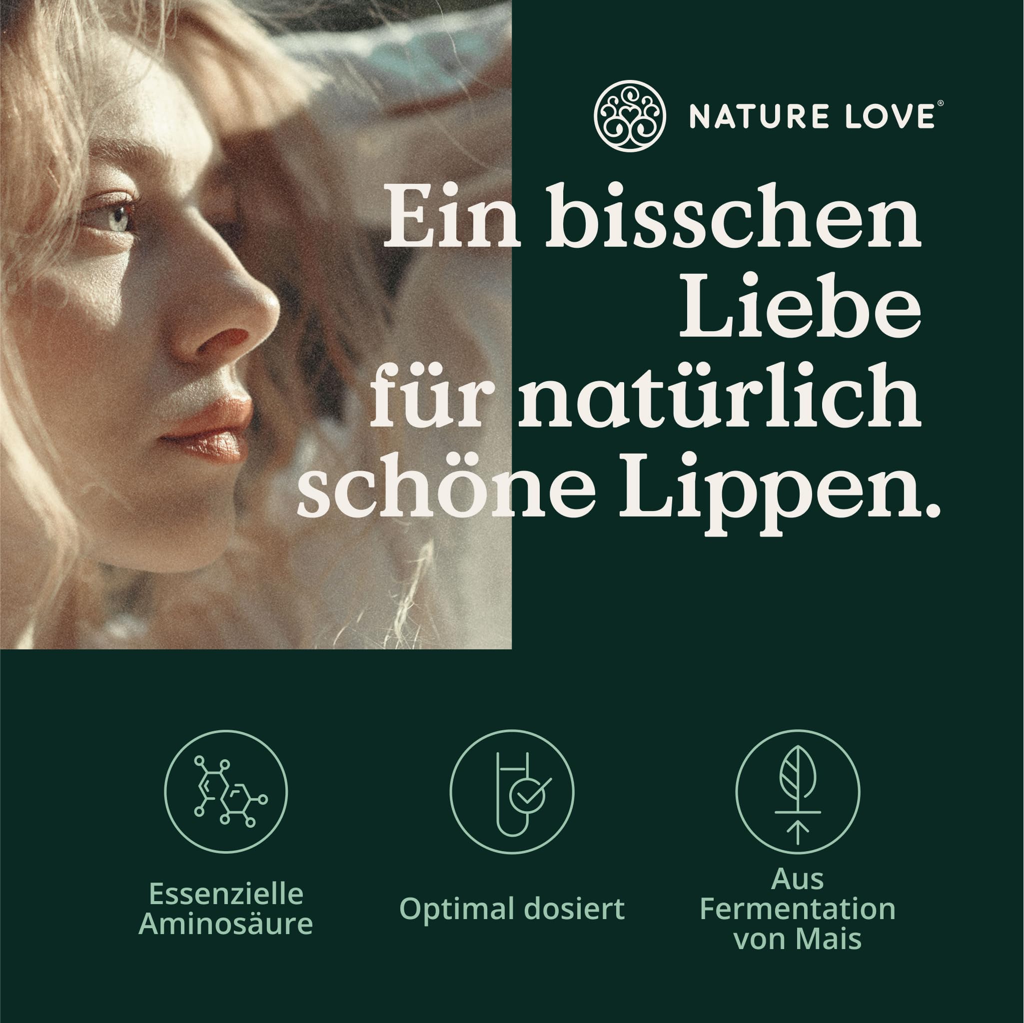 NATURE LOVE® L-Lysin - 365 vegane Kapseln - 1000mg L-Lysin HCL pro Tagesdosis - Lysin aus pflanzlicher Fermentation - 6 Monate Reichweite - Laborgeprüft, ohne Zusätze und in Deutschland produziert