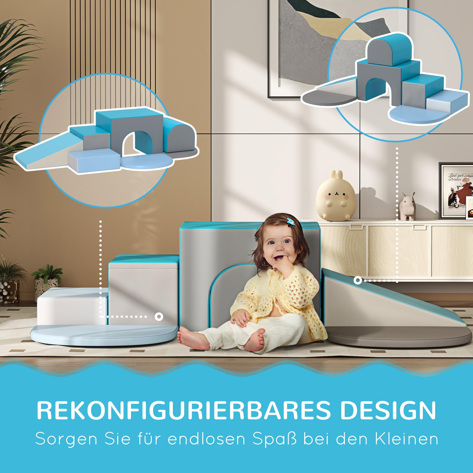 HOMCOM 7PCS Baby-Motorikmodul Baby-Motorikparcours Bauklötze aus EPE-Schaumstoff mit kunststoffbeschichtetem Bezug - Lernspielzeug für Vorschulkinder, mehrfarbig