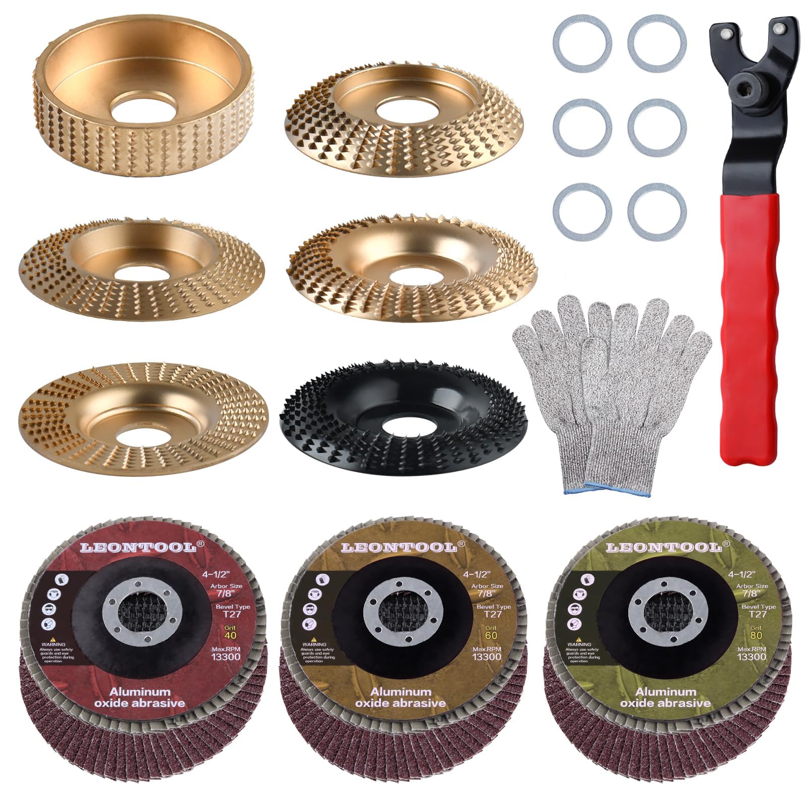 LEONTOOL Ensemble de 14 disques de sculpture sur bois pour meuleuse d’angle, comprend une roue de façonnage du bois pour le façonnage du bois, la sculpture et le ponçage du bois