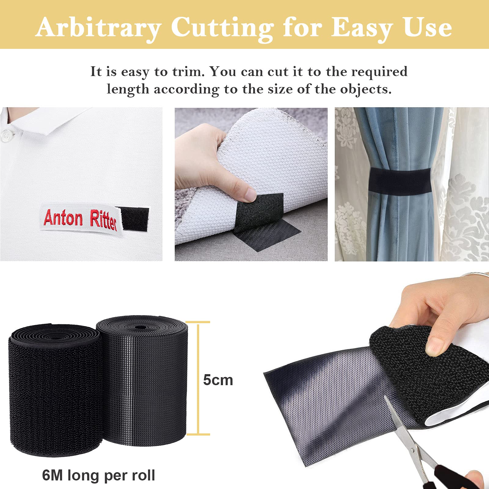TEUVO Scratch a Coudre pour les Tissus et les Vêtements, Robuste Non Adhésive Nylon Bande Scratch Auto Agrippante pour Projets de I'Artisanat et Bureau, du Bricolage et de la Couture (50mm X 6M)