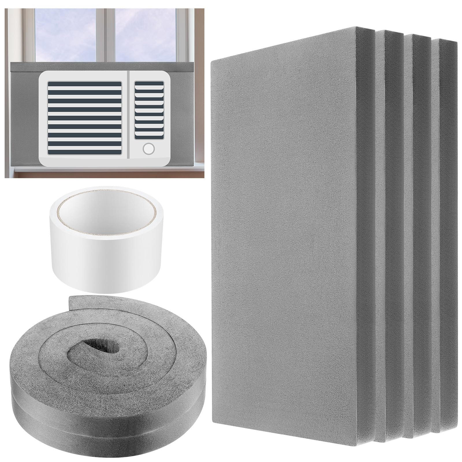 Pangda 4 Pcs 17 x 9 x 7/8 Inch Window Air Conditioner Insulated Foam Panels Insulation Winter Ac Side Surround Panels Kit with Top Seal Strip for