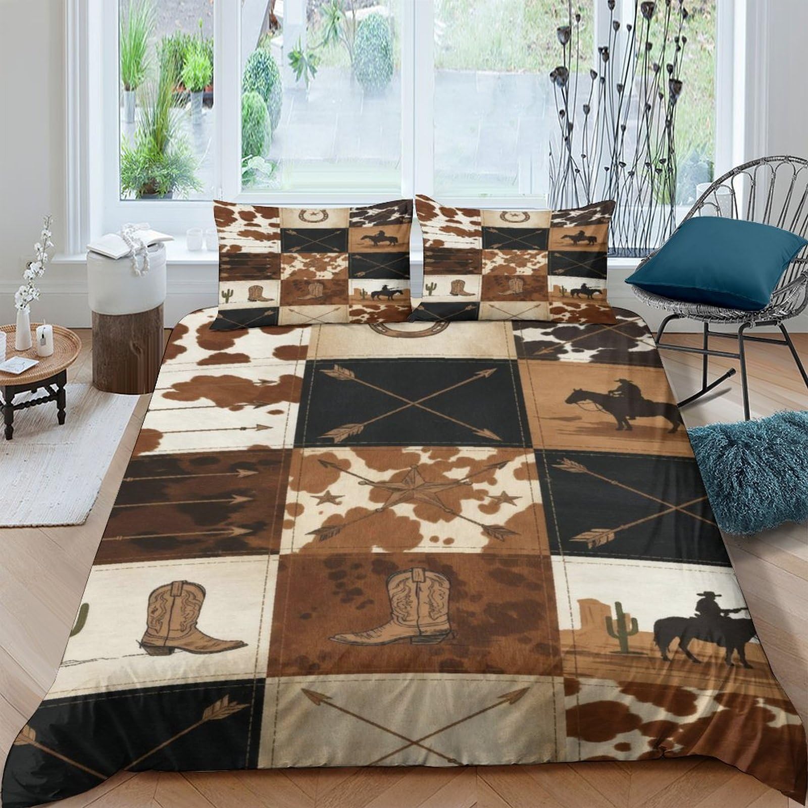 Ctjqhvkz Style-7 3D Printed Western Cowboy Fitted Sheet Microfiber Brown Cowhide Patchwork Bed Cover For Bedroom Dorm Mattress Decor Single（135X200cm）