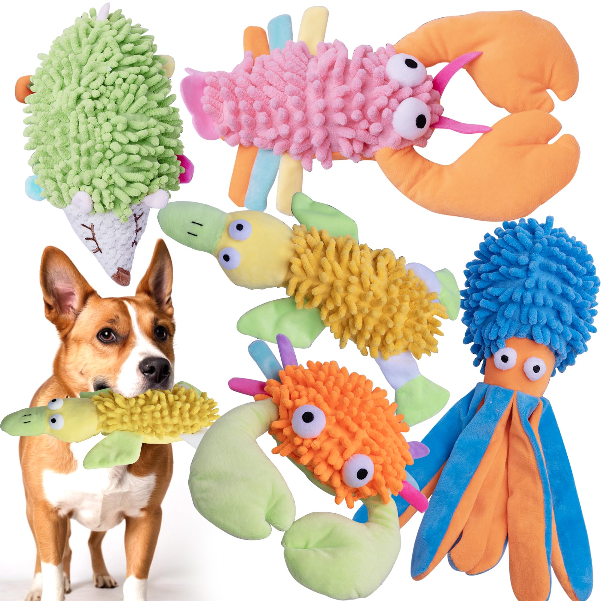 MIXCOTIA 5 Pack Dog Squeaky Toys Bulk Set,Puppy Teething Chew Pet Dog Toy for Small Medium Dogs,Soft Plush Stuffed Crinkle Sound Interactive Fun for